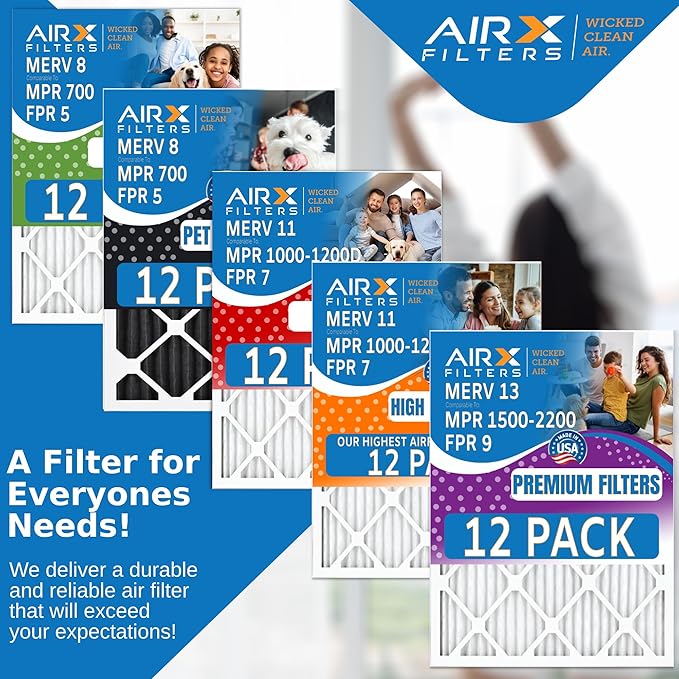 14x18x1 Air Filter MERV 13 Rating, 12 Pack of Furnace Filters Comparable to MPR 1500-2200 & FPR 9 - Made in USA by AIRX FILTERS WICKED CLEAN AIR.