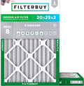 Filterbuy 20x25x2 Air Filter MERV 8 Essential Dust & Allergy Defense (2-Pack), Electrostatic Pleated HVAC AC Furnace Filters Replacement, Made in USA (Actual Size: 19.50 x 24.50 x 1.75)