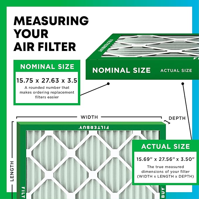 Filterbuy 15.75x27.63x3.50 Air Filter MERV 13 Optimal Smoke & Allergy Defense (2-Pack), Pleated HVAC AC Furnace Filters for AprilAire Space-Gard 104 & 2140 (Actual Size: 15.69 x 27.56 x 3.50)