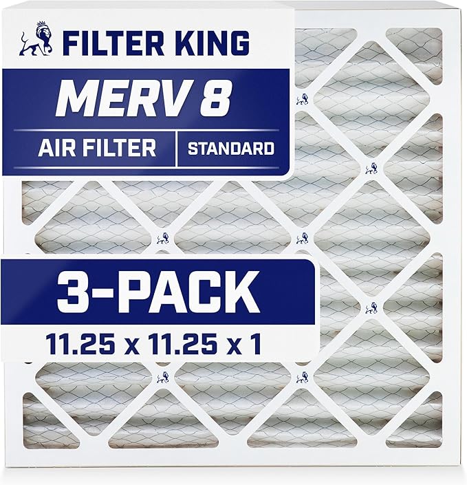Filter King 11.25x11.25x1 Air Filter | 3-PACK | MERV 8 HVAC Pleated A/C Furnace Filters | MADE IN USA | Actual Size: 11.25 x 11.25 x .75"