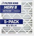 Filter King 12x12x4 Air Filter | 5-PACK | MERV 8 HVAC Pleated A/C Furnace Filters | MADE IN USA | Actual Size: 11.5 x 11.5 x 3.75"