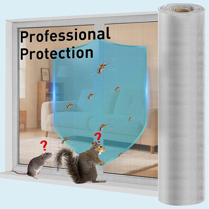 304 Stainless Steel Mesh Window Screen Roll,47IN x 98.43FT Silver Metal Window Screen Replacement,Screen Mesh for Window,Door,Patio,Pet,Vent,Filter,Porch,Cage and DIY Project (22 Mesh)