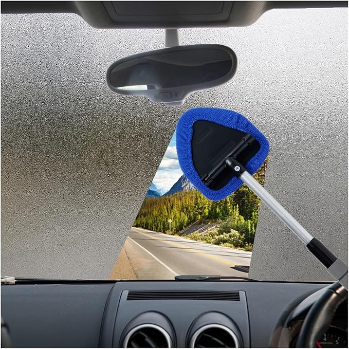 Compatible for Window Scraping Mist Eliminator Microfiber Car Cleaner Telescopic Windshield Cleaning Tools Auto Accessories(Blue)