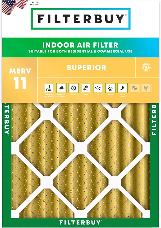 Filterbuy 16x20x4 Air Filter MERV 11 Superior Pet & Allergy Defense (1-Pack), Electrostatic Pleated HVAC AC Furnace Filters Replacement, Made in USA (Actual Size: 15.50 x 19.50 x 3.63)