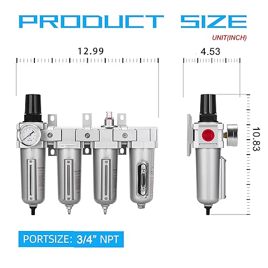 NANPU 3/4" NPT Industrial Grade 4 Stage Air Drying System - Double Particulate Filters, Coalescing Filter, Desiccant Dryer & Air Regulator, Metal Bowl, Auto Drain, for Paint Spray＆ Plasma Cutter