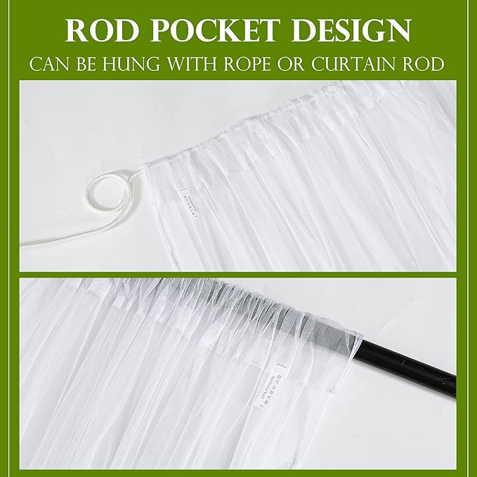 RYB HOME 2 Panels Porch Screen Mesh Outdoor Curtains Lightweight Mosquito Netting for Patio Gazebo Pool Hut Bug Garden Netting Size Adjustable, White, 118 inches Wide x 84 inches Long
