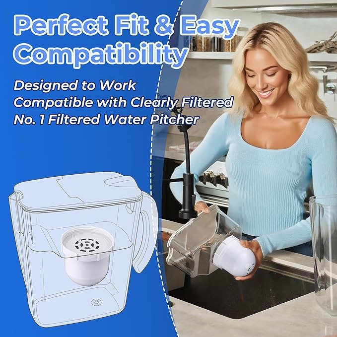 1 Pack Upgraded Water Pitcher Replacement Filter Compatible with Clearly Filtered No. 1 Filtered Water Pitcher, 100 Gallon Long Life, Removes Fluoride Chlorine Lead and Odors