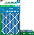 Filterbuy 16x30x2 Air Filter MERV 13 Optimal Smoke & Allergy Defense (2-Pack), Electrostatic Pleated HVAC AC Furnace Filters Replacement, Made in USA (Actual Size: 15.69 x 29.69 x 1.75)