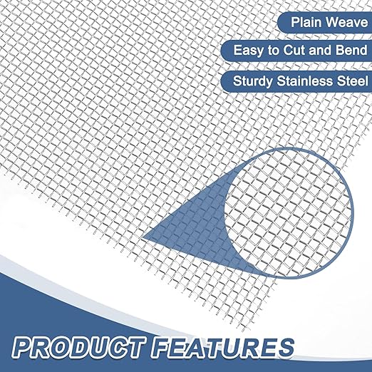 uxcell 12 Mesh 39" x 10" Woven Wire Mesh, 316 Stainless Steel Air Vent Filter Screen, Window Screen Mesh for DIY Projects Vents Cover Filtration Animals Fence