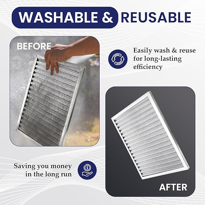 | Merv 8 | Washable & Reusable AC/Furnace Filter | Lifetime HVAC & Furnace Air Filter | Washable | Superior particle-holding Ability | Premium Quality Aluminum | 10x20x1