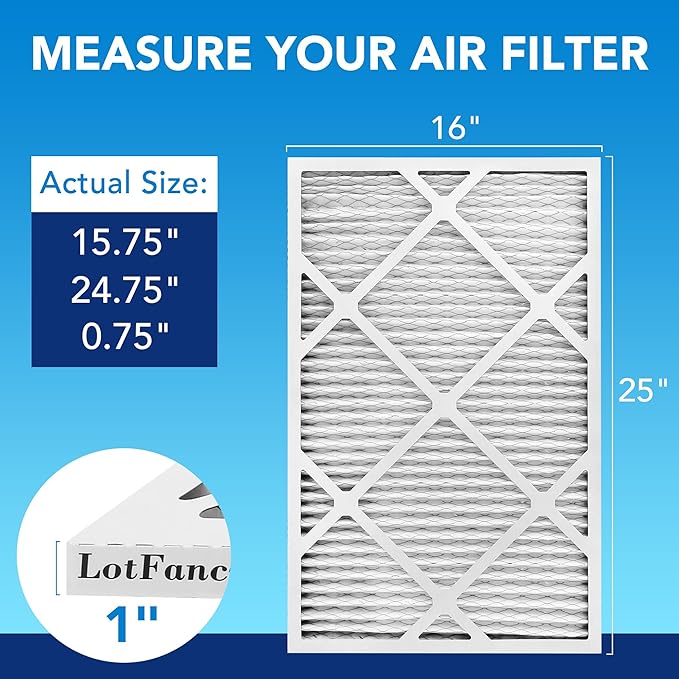 LotFancy 16x25x1 Air Filter MERV 13 6-Pack, Electrostatic Pleated HVAC Furnace Air Filter, Captures Pet Dander Smog Smoke, Actual Size: 15.75"x24.75"x0.75"