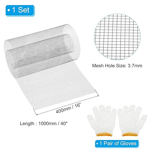 PATIKIL 40" L x 16" W Woven Wire Mesh, 6 Mesh 304 Stainless Steel Air Vent Filter Screen with Gloves for Window Security Vent Cover Filtration Animals Fence