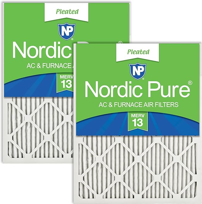 Nordic Pure 20x20x1 (Actual Size: 19 1/2 x 19 1/2 x 3/4) Pleated MERV 13 Air Filters 2 Pack