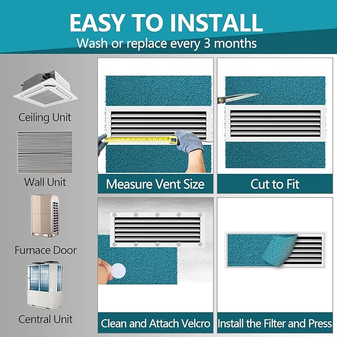 Reusable Air Filters 20x30-Cut to Size Furnace Filter,MERV 6 High Air Flow Air Filter material for AC,Home & RV,Washable Replacement Air Conditioner with 24 Hook Tabs (Actual 20x30x0.5 in.)