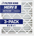 Filter King 8x8x1 Air Filter | 3-PACK | MERV 8 HVAC Pleated A/C Furnace Filters | MADE IN USA | Actual Size: 8 x 8 x .75"