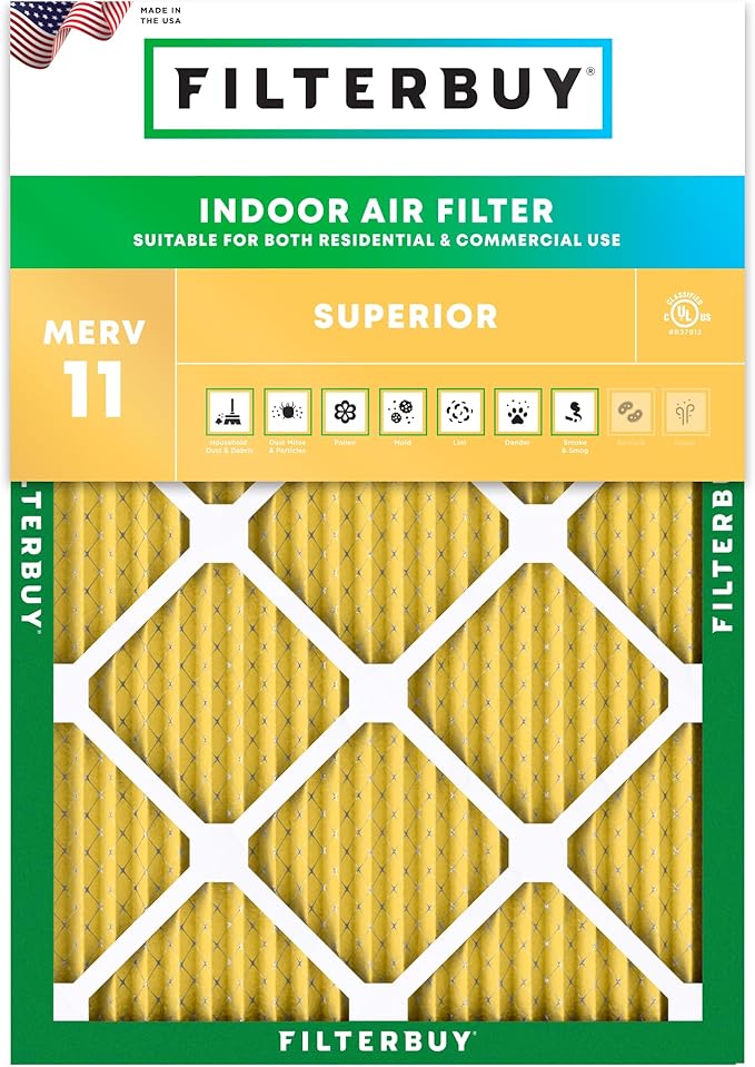 Filterbuy 16.5x21.5x1 Air Filter MERV 11 Superior Pet & Allergy Defense (1-Pack), Electrostatic Pleated HVAC AC Furnace Filters Replacement for Bryant and Carrier (Actual Size: 16.50 x 21.50 x 0.75)