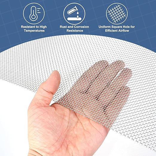 uxcell 12 Mesh 118" x 10" Woven Wire Mesh, 316 Stainless Steel Air Vent Filter Screen, Window Screen Mesh for DIY Projects Vents Cover Filtration Animals Fence