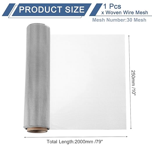 uxcell 30 Mesh 79" x 10" Woven Wire Mesh, 316 Stainless Steel Air Vent Filter Screen, Window Screen Mesh for DIY Projects Vents Cover Filtration Animals Fence