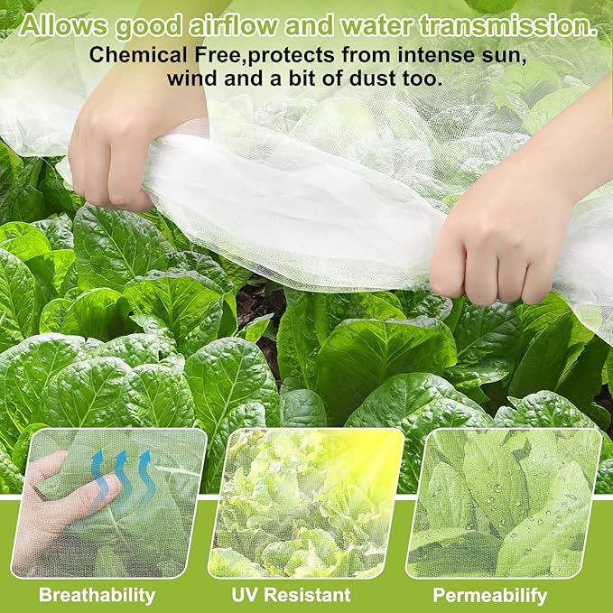 Garden Netting, 10x50 FT Ultra Fine Mesh Netting Pest Barrier Protection Bird Net Plants Cover for Vegetables Fruits Flowers Crops Greenhouse Row Cover Raised Bed Garden Patio Mesh Netting (1 Pack)