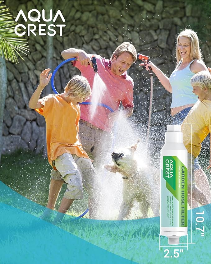 AQUACREST Garden Hose Water Filter for Plants, Greatly Reduces Chlorine, Odor, Improve Plants Health, Ideal for Organic Gardening, Farming and Pets, with Hose Protector