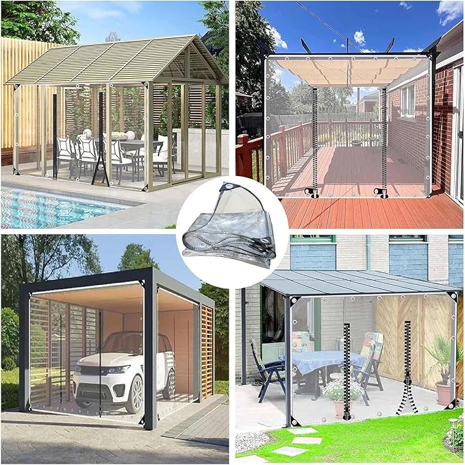 Transparent Tarpaulin Side Panels, Outdoor Clear Tarp Curtains with Zipper Door, Curtain Patio Enclosure for Pergola Porch Carport Canopies(3.5x5m)