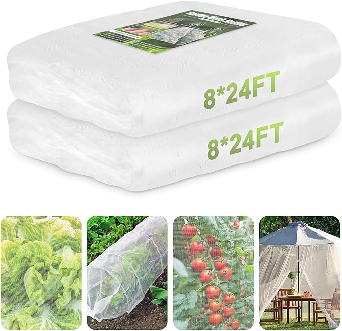 Garden Netting, 2 Pack 8x24Ft Ultra Fine Mesh Netting Pest Barrier Protection Bird Mosquito Net Plants Cover for Vegetables Fruits Flowers Crops Greenhouse Row Cover Raised Bed Patio Mesh Netting