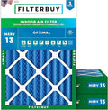 Filterbuy 18x20x4 Air Filter MERV 13 Optimal Smoke & Allergy Defense (3-Pack), Electrostatic Pleated HVAC AC Furnace Filters Replacement, Made in USA (Actual Size: 17.50 x 19.50 x 3.63)