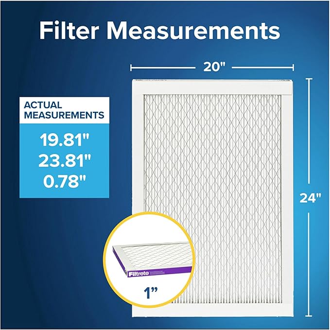 Filtrete 20x24x1 AC Furnace Air Filter, MERV 12, MPR 1500, CERTIFIED asthma & allergy friendly, 3 Month Pleated 1-Inch Electrostatic Air Cleaning Filter, 6-Pack (Actual Size 19.81x23.81x0.78 in)