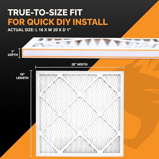 Tiger Tough 16x20x1 Air Filter MERV 8 MPR 600-800, High-Performance Pleated HVAC AC Furnace Filter Replacement for Home, 6-Pack