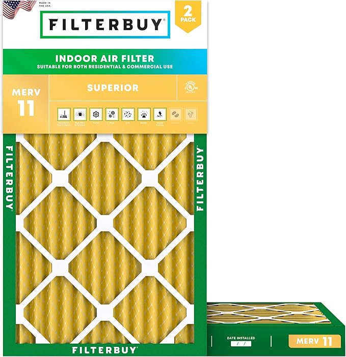 Filterbuy 16x24x2 Air Filter MERV 11 Superior Pet & Allergy Defense (2-Pack), Electrostatic Pleated HVAC AC Furnace Filters Replacement, Made in USA (Actual Size: 15.38 x 23.38 x 1.75)