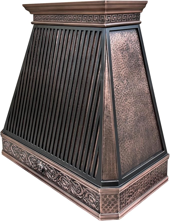 CT Copper Tailor Copper Vent Hood Island Mount,48'' W,48''H, 1150 CFM Exhaust Fan,Stainless Steel Vent,LED Light,Dishwasher-Safe Baffle Filters,Light Hammered-Medium Patina,VH14TA2L
