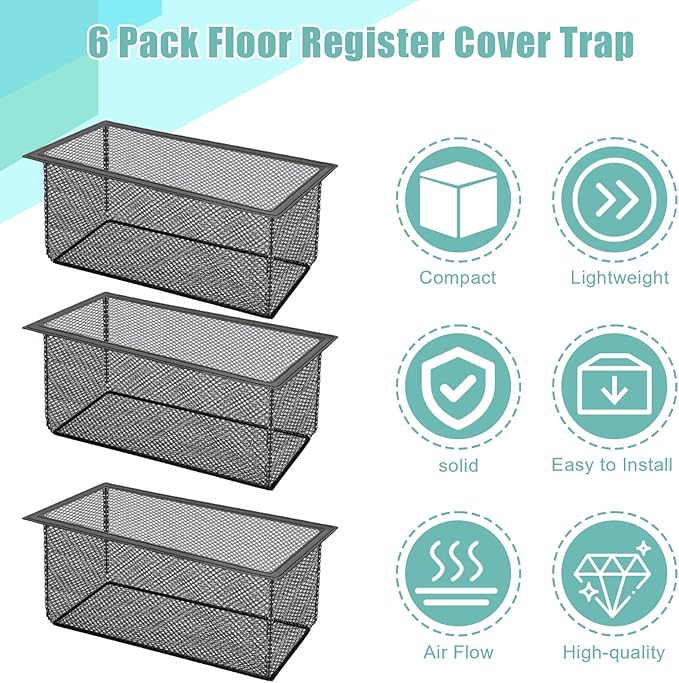 6PCS Floor Register Cover Trap 4"x10", Mesh Floor Vent Screen Net with Frame, Air Vent Filter Mesh Catcher for Hair Debris (4 x 10 Inch)