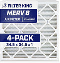 Filter King 34.5x34.5x1 Air Filter | 4-PACK | MERV 8 HVAC Pleated A/C Furnace Filters | MADE IN USA | Actual Size: 34.5 x 34.5 x .75"