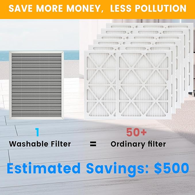 14x30x1 HVAC Furnace Air Filter, Lasts a Lifetime, Washable, the Last HVAC Filter You Will Ever Buy, Breathe Safely at Home or in the Office,Merv 8(Actual Size:13.5x29.5x0.82 Inch)