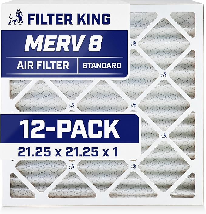 Filter King 21.25x21.25x1 Air Filter | 12-PACK | MERV 8 HVAC Pleated A/C Furnace Filters | MADE IN USA | Actual Size: 21.25 x 21.25 x .75"