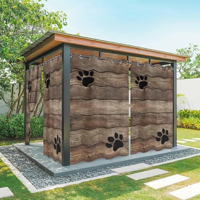 Wood Grain Outdoor Curtains for Patio Claws Animals Wooden Brown Vintage Waterproof Outside Curtains with Grommet Top Weatherproof Curtain for Cabana Pergola Gazebo, 1 Panel, 54" W x 95" L