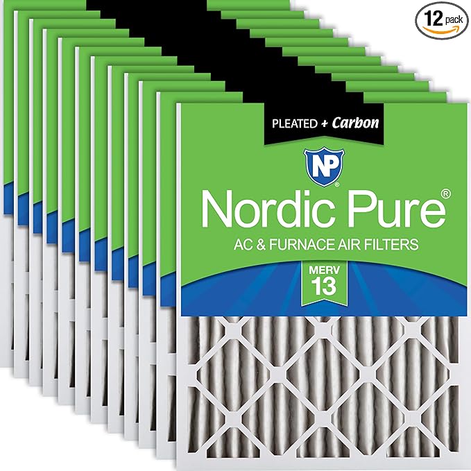Nordic Pure 20x25x2 (Actual Size: 19 1/2 x 24 1/2 x 1 3/4) Pleated Air Filters MERV 13 Plus Carbon 12 Pack