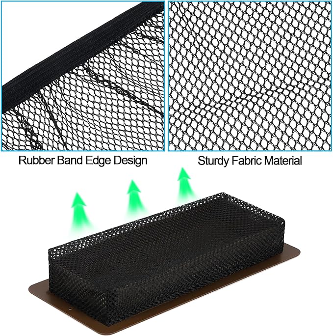 12 PCS Floor Register Traps 4 x 10 Inch Air Vent Filter Mesh Catcher Black Vent Nets for Home Floor Vent Screen Net Elastic Band Floor Air Vent Mesh Keeps Bugs, Pet Hair, Food Out