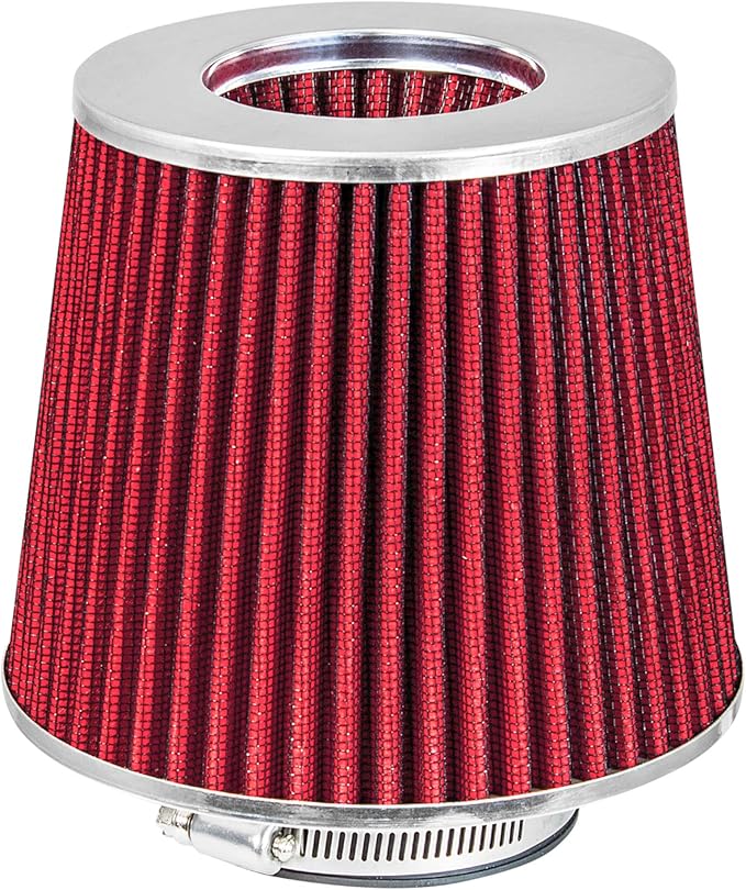 Mortar Aftermarket Auto Air Filter Replacement - Car Enthusiast Class Universal Cold Air Intake Gulps in More Air for More Engine Power & Passionate Induction Sound, 2.75 In, Red