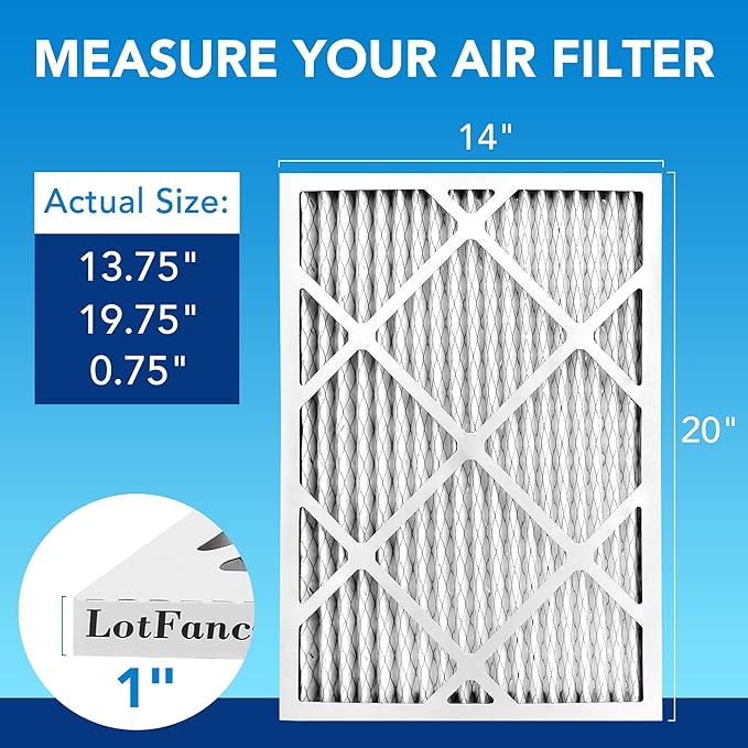 LotFancy 14x20x1 Air Filter MERV 13 6-Pack, Electrostatic Pleated HVAC Furnace Air Filter, Captures Pet Dander Smog Smoke, Actual Size: 13.75"x19.75"x0.75"