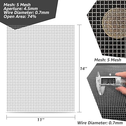 2 Pack 14"x11" Wire Mesh, 5 Mesh Crimped Stainless Steel Mesh, Never Rust Sturdy Metal Mesh Screen for DIY Projects, Vent, Cage, Garden, Window Screen, Filter Mesh