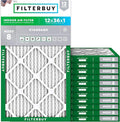 Filterbuy 12x36x1 Air Filter MERV 8 Essential Dust & Allergy Defense (12-Pack), Electrostatic Pleated HVAC AC Furnace Filters Replacement, Made in USA (Actual Size: 11.88 x 35.88 x 0.75)