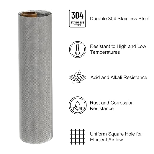 PATIKIL 40" L x 10" W Woven Wire Mesh, 50 Mesh 304 Stainless Steel Air Vent Filter Screen with Gloves for Window Security Vent Cover Filtration Animals Fence