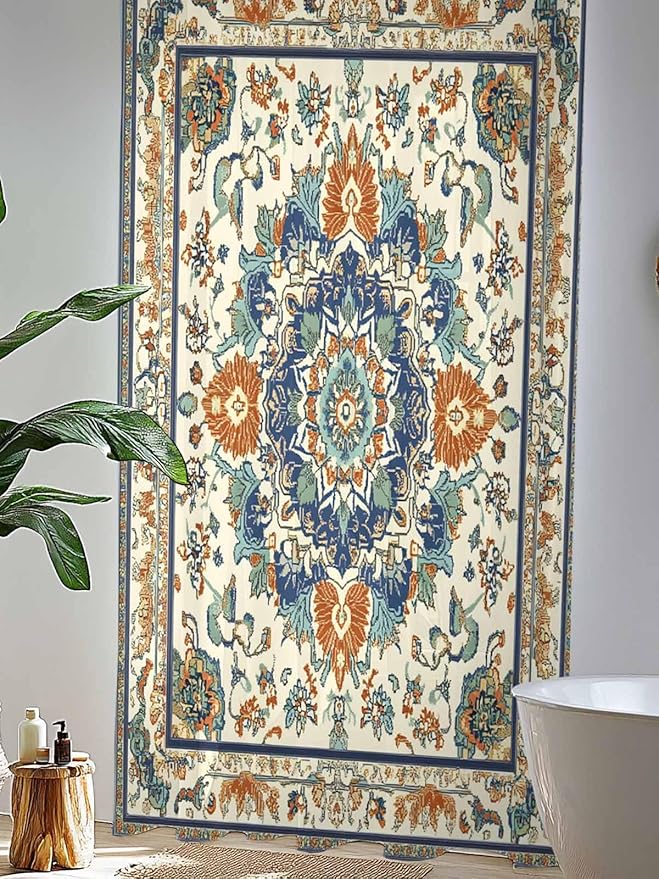 Sheer Curtains 96 Inches Long, Southwest Farmhouse Semi Sheer Curtains Light Filtering Window Treatment, Orange Blue Desert Bohemian Privacy Voile Drapes for Living Room Bedroom 52x96 Inch