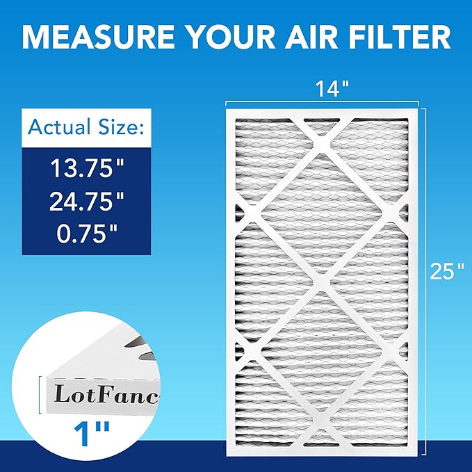 LotFancy 14x25x1 Air Filter MERV 13 6-Pack, Electrostatic Pleated HVAC Furnace Air Filter, Captures Pet Dander Smog Smoke, Actual Size: 13.75"x24.75"x0.75"