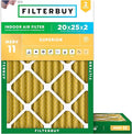 Filterbuy 20x25x2 Air Filter MERV 11 Superior Pet & Allergy Defense (2-Pack), Electrostatic Pleated HVAC AC Furnace Filters Replacement, Made in USA (Actual Size: 19.50 x 24.50 x 1.75)