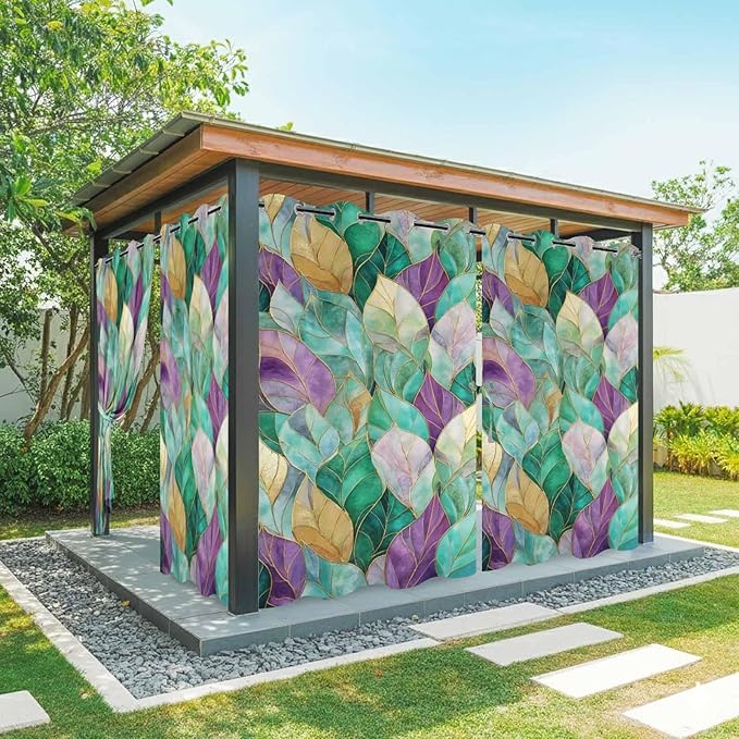Leaves Outdoor Curtains for Patio Gorgeous Leaf Abstract Spring Waterproof Outside Curtains with Grommet Top Weatherproof Curtain for Cabana Pergola Gazebo, 1 Panel, 54" W x 84" L