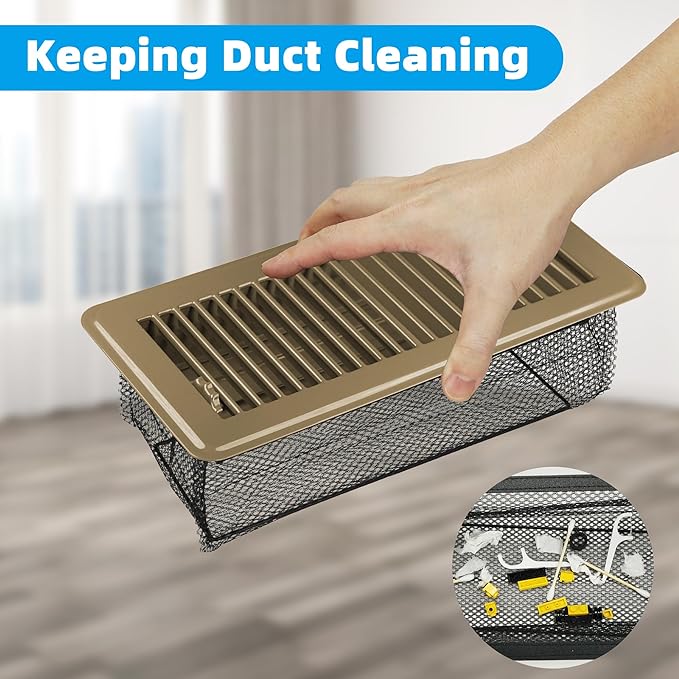Floor Vent Screen Net for Home Floor, Floor Register Cover Trap 4 x 12 Inch, Air Vent Filter Mesh Catches Coin, Toys, Pet Food and Hair - with Spreader Bar 4 Pack