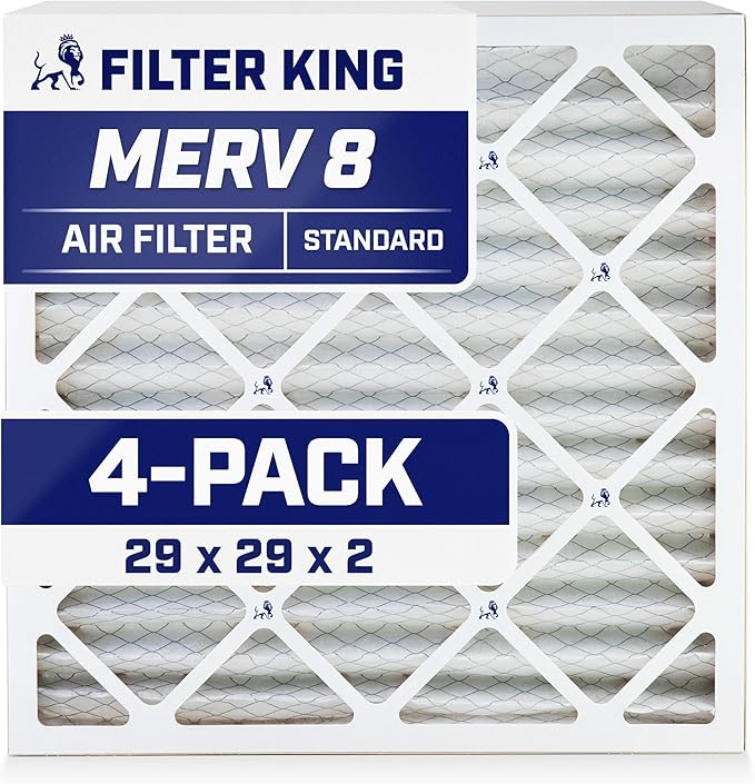 Filter King 29x29x2 Air Filter | 4-PACK | MERV 8 HVAC Pleated A/C Furnace Filters | MADE IN USA | Actual Size: 28.5 x 28.5 x 1.75"