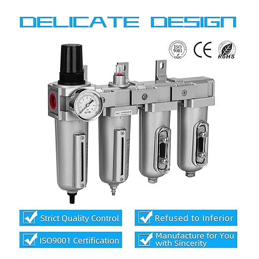NANPU 3/4" NPT Industrial Grade 4 Stage Air Drying System - Particulate Filter, Coalescing Filter, Double Desiccant Dryers & Air Regulator, Metal Bowl, Auto Drain, for Paint Spray＆ Plasma Cutter
